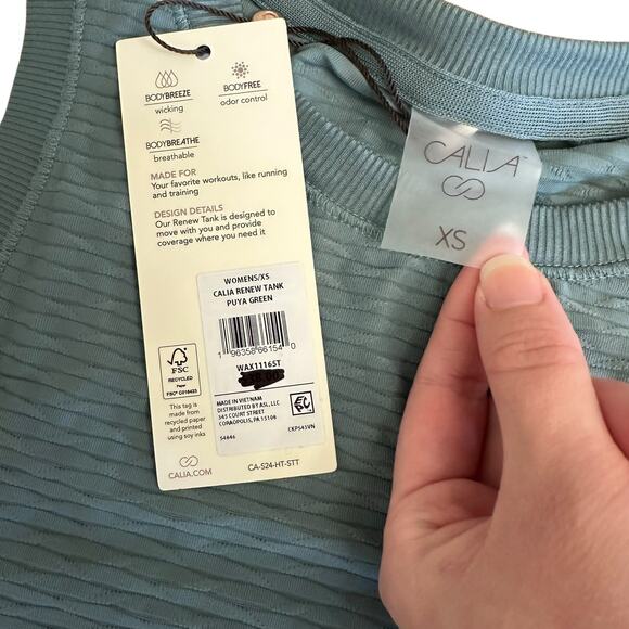 CALIA Renew Tank Puya Green XS | Ribbed Performance Activewear Top - Picture 2 of 6